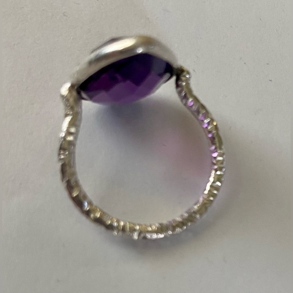 Amethyst-Colored Teardrop Silver Statement Ring​ - Picture 6 of 8